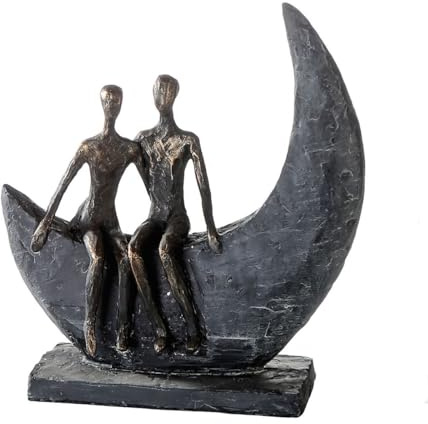 Casablanca Design Skulptur Moon Paar auf Mond 23x22cm bronzeoptik aus Poly Hochzeit Wohnzimmer Skulpturen Deko Modern