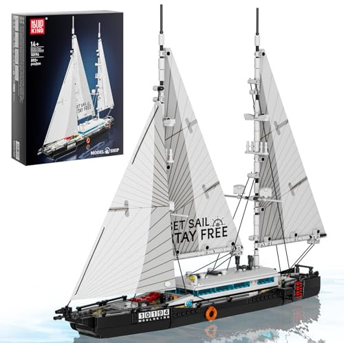 Mould King 10194 Klemmbausteine Schiff Bausteine Segelschiff mit Stoffsegeln Groß Ketch Schiff Spielzeug Modell Segelboot Modellbausatz Kompatibel mit Andere Marken(893 Teile)