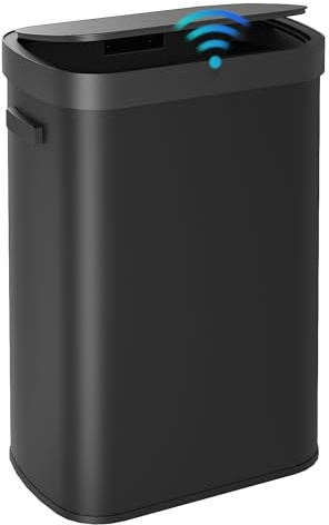 WLIVE 13 Gallon Trash Can, 50 Liter Large Capacity Motion Sensor Automatic Trash Cans Touchless with LED Indicator, Brushed Stainless Steel Finish Garbage Cans for Kitchen, Office, School, Black