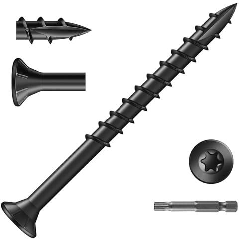 Wavanta 50Pcs Decking Screws, 4.8 x 63mm Black Wood Screws, Torx Drive Flat Head Screw, Rust Resistant Epoxy Coated, with T25 Torx Bit