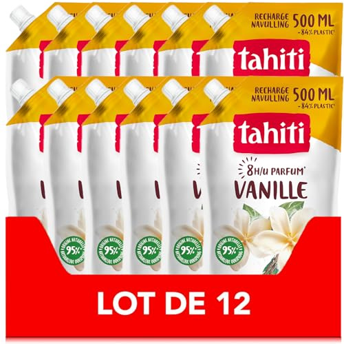 TAHITI - Gel Douche Parfum 8h - Recharge Coco - Formule à base d'ingédients d'origine naturelle - Neutre pour la peau - Lot de 12 x 500 ml