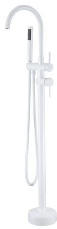SdaryWare Robinetterie de Salle de Bain autoportante, Montage au Sol, Or brossé, 2 Fonctions, mitigeur de Baignoire sur Pied, mitigeur de Douche sur Pied en Laiton, Or brossé(White)