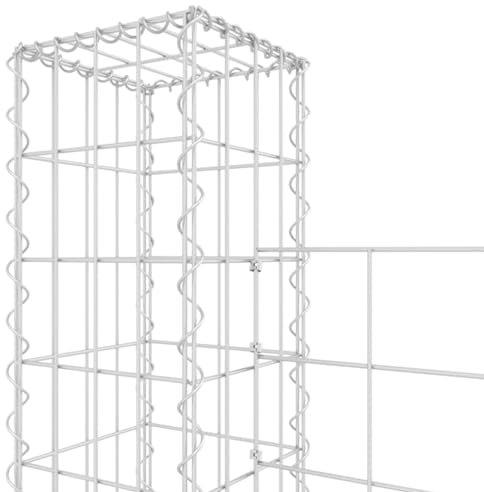 Gabion Basket 140x20x200 Cm, Iron U Shaped Mesh Wall with Posts for Garden Project, Retaining Wall