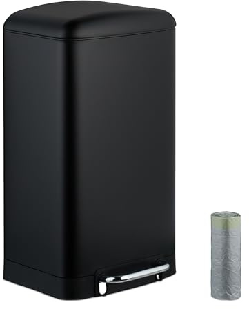 Relaxdays Kök, 30 L, fingeravtrycksskydd, avtagbar innerhink, soppåse, rostfritt stål pedalhink, svart
