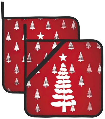 Set di 2 presine da cucina con stampa albero di Natale, sottopentola per cucina e cottura