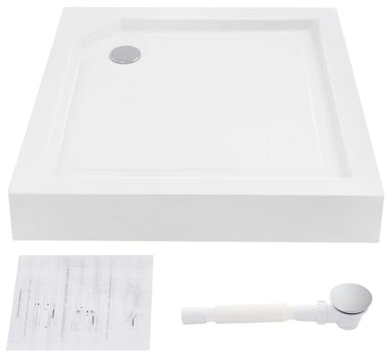 850 x 850 x 140mm White Bathroom Shower Tray, Square Shower Enclosure Base, Anti-Slip Shower Pan, Max. Load 260kg, with Adjustable Feet, for Enclosures Cubicles & Wet Room