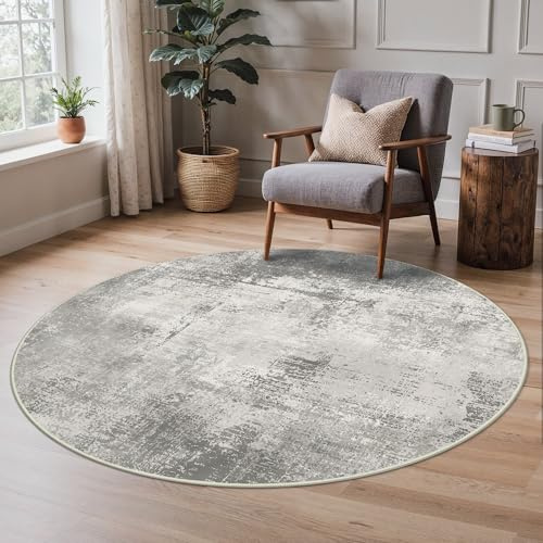 BEIMO Modern rund matta, vardagsrum, tvättbar, R135 cm, grå