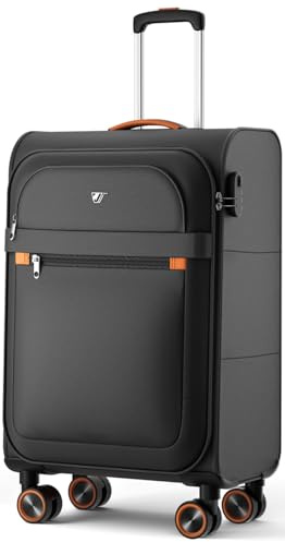 ABISTAB Weichschalen Handgepäck Koffer - Stoff Koffer Trolley 55x38x23cm | Koffer klein | Leicht Reisekoffer | 4 Rollen & Zahlenschloss | Schwarz