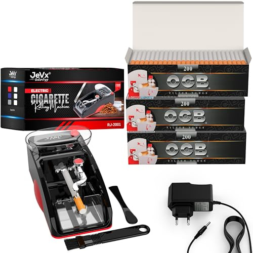 JeVx Máquina Entubar Eléctrica y Liar Tabaco Automática +600 Tubos de Cigarrillos OCB, Máquina para Hacer Cigarros y Liadora de Cigarrillos, Máquina de Hacer Tabaco, Liadora de Cigarrillos Rojo