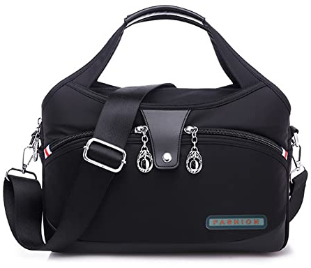 Suweir Handtasche Damen Mittelgroß - Wasserabweisende Umhängetasche mit vielen Fächern & Breitem Gurt - Leichte Schultertasche & Crossbody Bag für Arbeit Shopping Büro Alltag - Schwarz