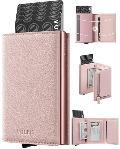 VULKIT Credit Card Holder Ladies RFID Blocking Leather Bifold Womens Wallet Automatic Pop Up Card case with Banknote Compartment