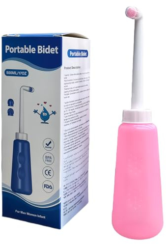 500ml Douchette Intime Maternité avec Sac de Voyage, Bidet Portable Post-partum, Peri Bottle Femmes, Bidet Portable à Bec Rétractable pour Post-Partum & Voyage, Rose
