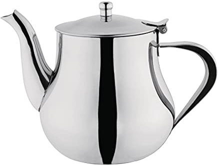 Olympia Edelstahl Teekanne 1 Liter/35 oz, Silber, Hochglanzpolitur, Arabian Style Teekanne, hitzebeständiger Griff, Scharnierdeckel, tropffreier Ausguss - Kommerzielles Café oder Heimgebrauch, M982