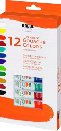 KREUL 26250 - El Greco Gouachefarben, Grundausstattung für Schule, Kunst und Studium, 12 x 12 ml