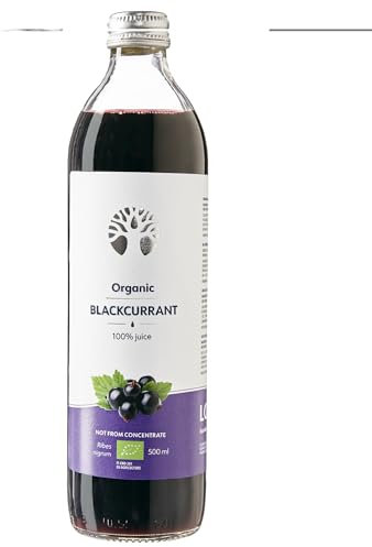 LOOV Organic Blackcurrant Juice, 500 ml, Cold-Pressed from Fresh Blackcurrants, Not from Concentrate, Pure Juice, no Added Sugar, no Water Added, High in Antioxidants and Vitamin C