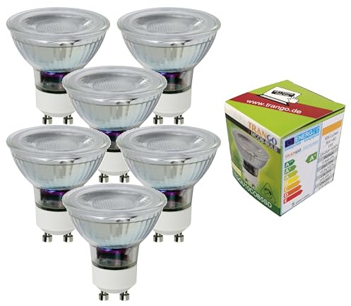 Trango 6er Pack GU10COBSD*6 LED Leuchtmittel GU10 5W, 3000K Warmweiß, 3-Stufen Dimmbar, 400lm, Ersatz für 50W GU10/MR16 Birnen, für Einbauleuchten, Deckenstrahler, Spots