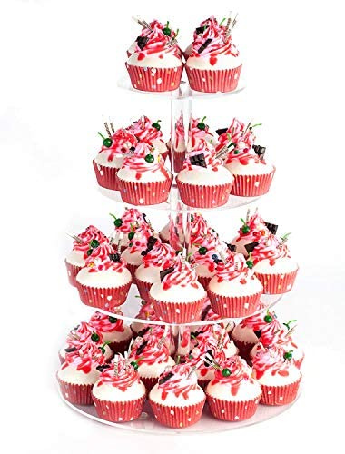 YestBuy Cupcake-Ständer, 4-geschossiger Runder Cupcake-Ständer, durchsichtiger Cupcake-Turm, Acryl-Cupcake-Halter, Cupcake-Display-Ständer für Geburtstage, Hochzeiten, Süßigkeitenbäcker, Baby-Shower