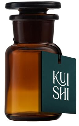Kuishi 50ml Glass Apothecary Jar with Clear Glass Stopper – Recycled Glass Storage Jar for Dry Food, Wedding Decor & Home Styling, Amber