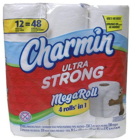 Charmin Ultra Strong Toilet Paper 12 Mega Rolls = 48 Regular Rolls