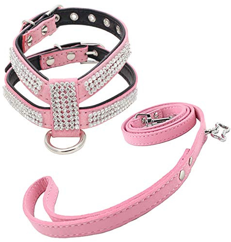 Newtensina Stilvoll Hundegeschirr mit Diamantes und Leine Nettes Mädchen Bling Kleines Hundegeschirr mit Leine für kleine Hunde