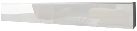 Mirjan24 TV Lowboard Stone, TV Schrank, Fernsehschrank, Grifflose Öffnen, Hängeschrank Hochglanz Matt Wohnwand (Weiß/Weiß Hochglanz, Modell: 180 / ohne LED Beleuchtung)