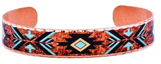 COPPER REFLECTIONS Pulseras con plumas tono plateado para mujer Pulseras con puño de cobre con extremo abierto Artesanal artesanal, 6.30 inches, Cobre, granito