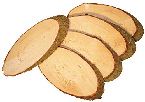 Mercarimus 5 Stück ovale Holzscheiben Länge ca. 35 cm Breite ca. 17 cm Baumscheiben Astscheiben mit Rinde Rindenscheibe Deko Basteln Floristik Hochzeit