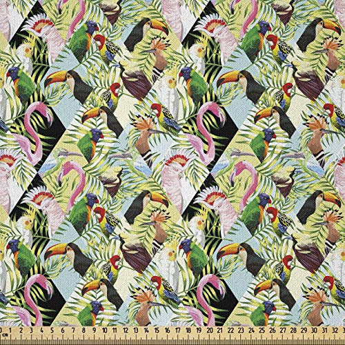 ABAKUHAUS Luau Stoff als Meterware, Tropische Dschungel-Papageien, Microfaser Multi Zweck Dekostoff für Kunsthandwerke, 3M (230x300cm), Mehrfarbig