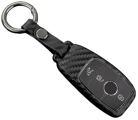 M.JVisun Weich Autoschlüssel Fall für Mercedes-Benz 2019-2022 A Klasse C Klasse G Klasse 2017-2022 E Klasse 2018-2021 S Klasse Silikon TPU Kohlefaser Muster Abdeckung - Schwarz - Runde Schlüsselbund