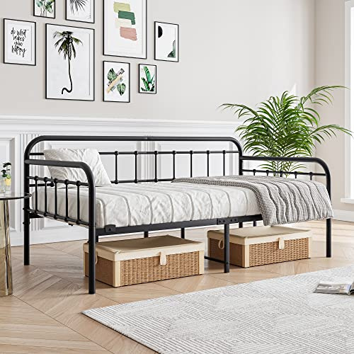 JURMERRY Metal Daybed Frame Twin Size with Steel Slats Platform Furniture,Black…