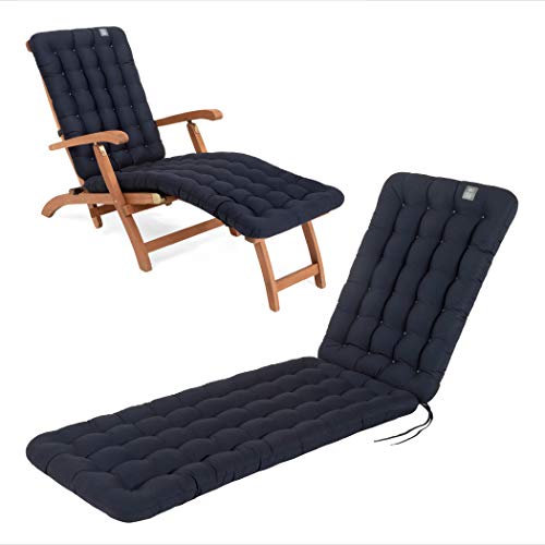 HAVE A SEAT Luxury - Deckchair Auflage 190x50 cm, 8 cm dick, Bequeme Liegestuhl Polsterauflage, waschbar bei 95°C, Trockner geeignet, UV-Beständig, Made in Germany (190 x 50 cm, Marine-Blau)