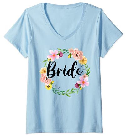 Damen Damen Bride to be Braut Blumenkranz JGA Verlobung Braut T-Shirt mit V-Ausschnitt