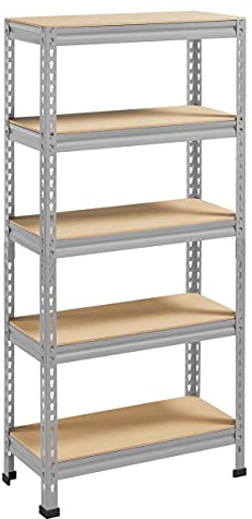 Yaheetech Heavy Duty 5-Tier Metal Garage Shelving 150x70x30cm Light Gray | Versatile metal shelving rack with adjustable layers, storage shelves hold tools bulk goods for garage kitchen workshop