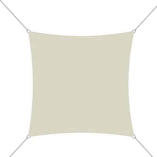 Vela Ombreggiante Tenda Da Sole 180 gr/m² Quadrata Parasole Traspirante Anti UV Impermeabile Resistente Giardino Esterno Terrazzo Piscina Funi Ancoraggio Occhielli In Acciaio (3.6 x 3.6 m, Crema)