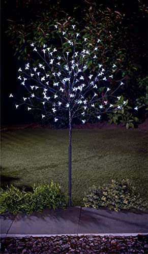 spot on dealz® 4 FT Cherry Blossom Tree Outdoor Christmas Decorations 128 LED Tree Lights with Metal Flat Base Garden Ornaments for Home Xmas Display Indoor White