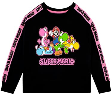 SUPER MARIO BROS Långärmade Spel Tröja för Flickor Cropped Sweatshirt för Barn Svart 134