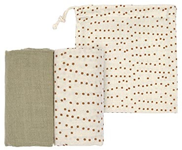 LÄSSIG Baby Puckdecke Spuckdecke Pucktuch Mulltuch 2er Set Baumwolle 60 x 60 cm/Swaddle & Burp Blanket M caramel