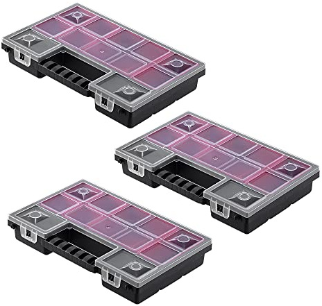 KADAX 3er Set Organizer, Werkzeugkasten aus Kunststoff, Kleinteilmagazin mit transparentem Deckel, Kleinteilemagazin in verschiedenen Größen, Sortimentskasten (28x18cm)
