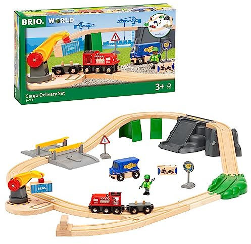 BRIO World 36023 – Lastset – 29-delat trätågset för barn från 3 år – Amazon Exklusiv