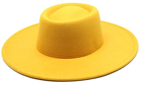 Klassischer britischer Stil, 9,5 cm, große breite Krempe, Fedora-Hut für Damen, Herbst, Winter, Filz, Kirchenmütze, gelb, 57/59 cm