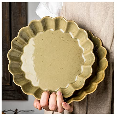 Meiiron Set di stoviglie da Cucina da 2 Pezzi, Piatti da Cena in Pizzo da 9 Pollici, Piatto Fondo in gres, Piatto Grande, Posate Vintage, Piatti da Portata for Feste in Famiglia