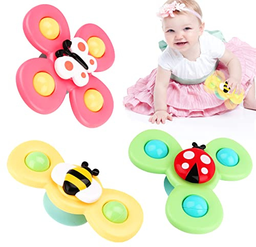 Jouets à Ventouse, Jouets de Bain Bébé,3 Pcs Spinner Jouets Sensoriels Éducatifs,Jouets de Bain Baignoire ,Jouets De Douche,Abeille Papillon Coccinelle Cadeaux d'anniversaire pr Garçons Et Filles