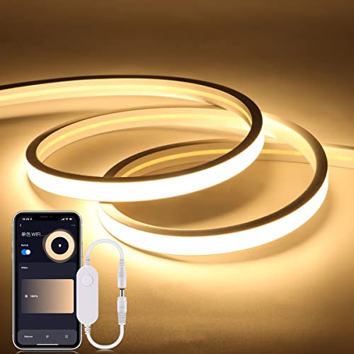 Led Strip 1M,Neon Led Strip Funktioniert mit Alexa,24V LED Streifen mit App-Steuerung,Wasserdicht Lichtband Flexibler Neon Lichtleiste mit Netzteil für Innen Aussenbereich Deko (1M, Warmesweiß APP)