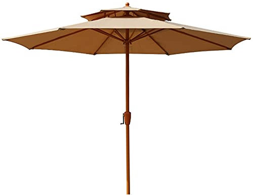 CHEMYO Parasol de Patio de 9 Pieds Sunbrella, Grand Parasol de Table Basse extérieur imperméable, Parapluie de Jardin/Piscine avec poteaux en Fer à Texture en Bois (Couleur : Kaki)
