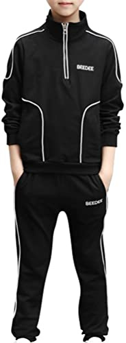dPois Enfant Fille Ensemble Sport Garçon Survêtement 2 Pièces Maillot Football Sweats et Pantalon Haut Tenue Gym Manches Longues Jogging Sportwear Noir 9-10 ans