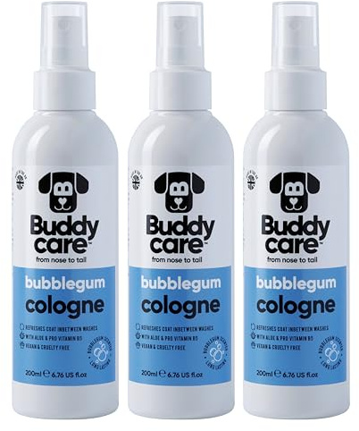 Buddycare | Eau de Cologne för hundar - mjuk och lekfull doft för hundar - svalnar mellan hundtvättar, tuggummi, 200 ml (3 paket)