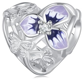Charms Cœurs pour Bracelets Pandora,en Argent Sterling 925,Charms Perles Fleurs Pensées d'Amour,Bijoux de Noël Cadeau pour Femme Amie