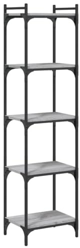 vidaXL Bücherregal, Bücherschrank mit 5 Böden, Regal mit verstellbaren Beinen, Standregal Aktenregal Büroregal, Grau Sonoma Holzwerkstoff
