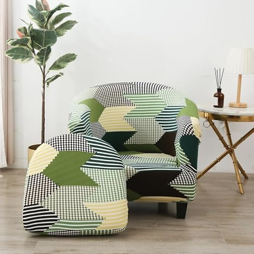 Morbuy Sesselbezug Stretch, 2er Set Sessel Überzug Universal Sesselhussen Waschbar Sesselüberzug Hussen Cocktailsessel Clubsessel Überzug - Weich, Elastisch, Moderne Drucke (Grün)