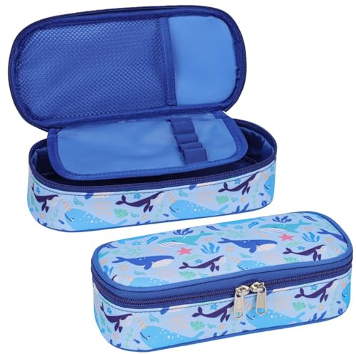 Bagseri Pencil Case for Boys - Pencil Case for Kids Large Capacity Toddler Cute Pencil Pouch Organizer Pencil Bag for Student School (Blue Whale)